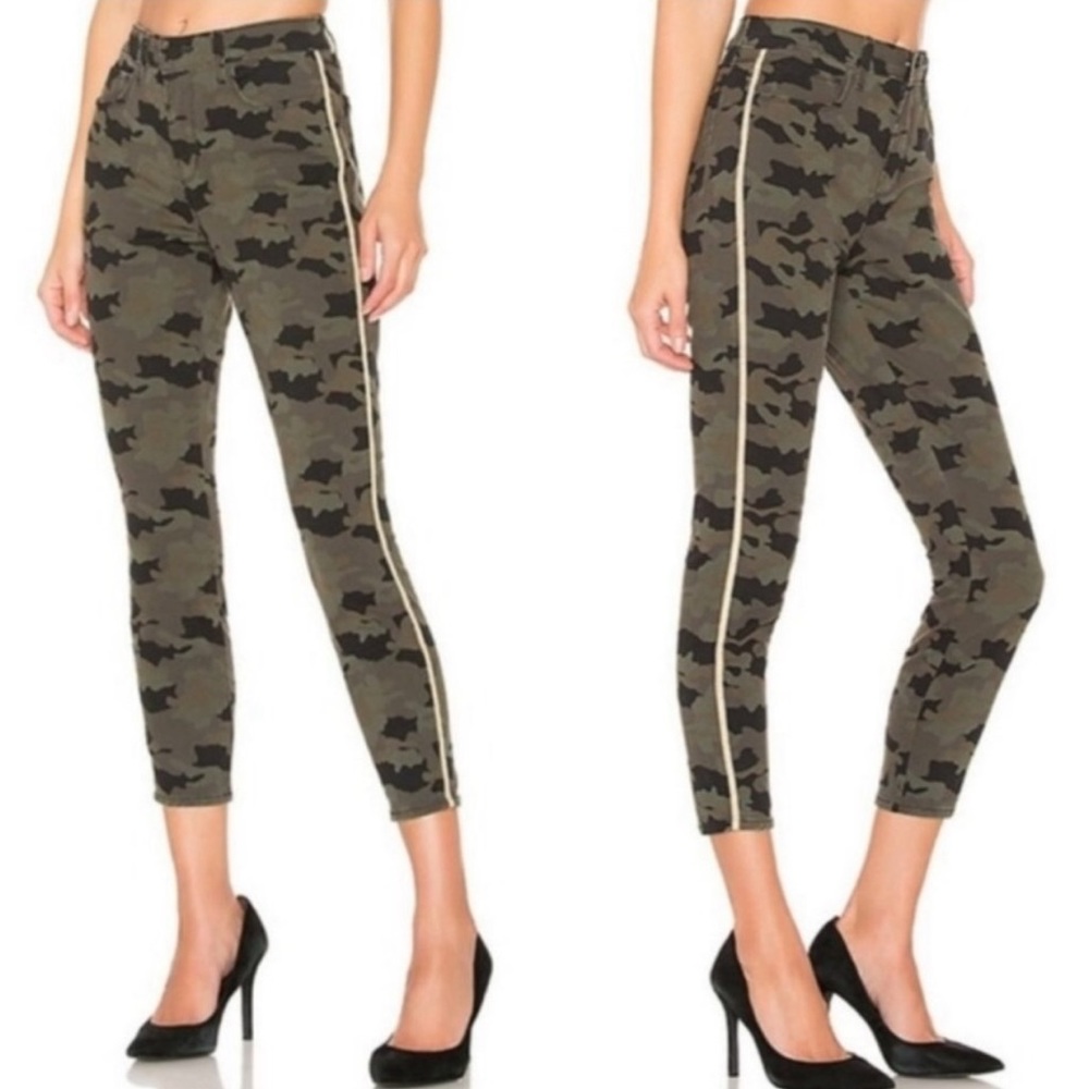 L’AGENCE Margot Stretch Denim Camo Jeans With Gold Side Stripe, New
